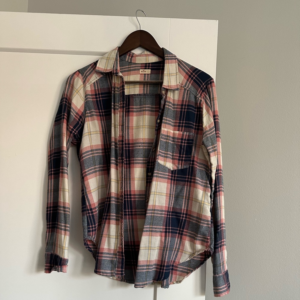 Hollister Plaid Button Down Shirt - Pink, Blue, Cream